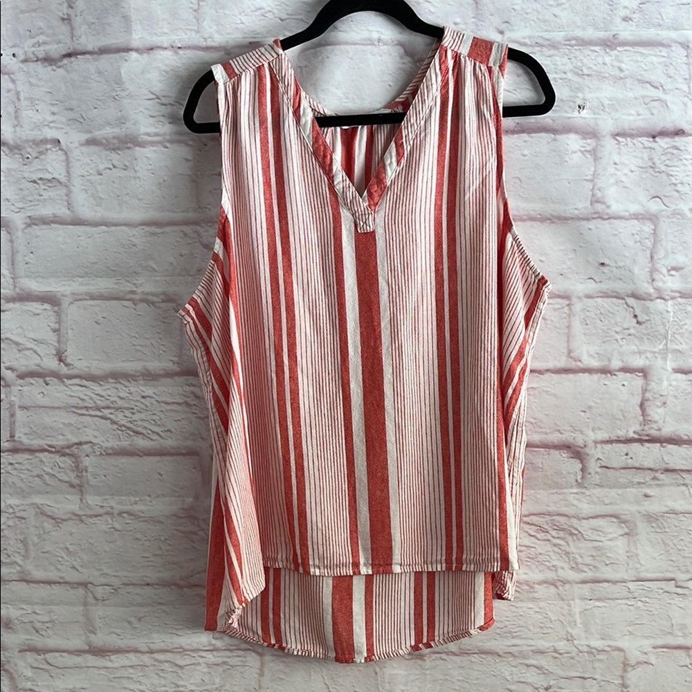Sonoma Burnt Orange  and White Striped Blouse Linen Blend